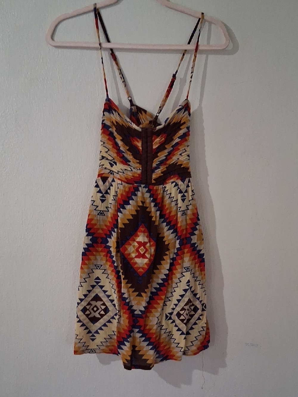 Billabong Cream, Brown, Navy & Red Geometric Mini Dress